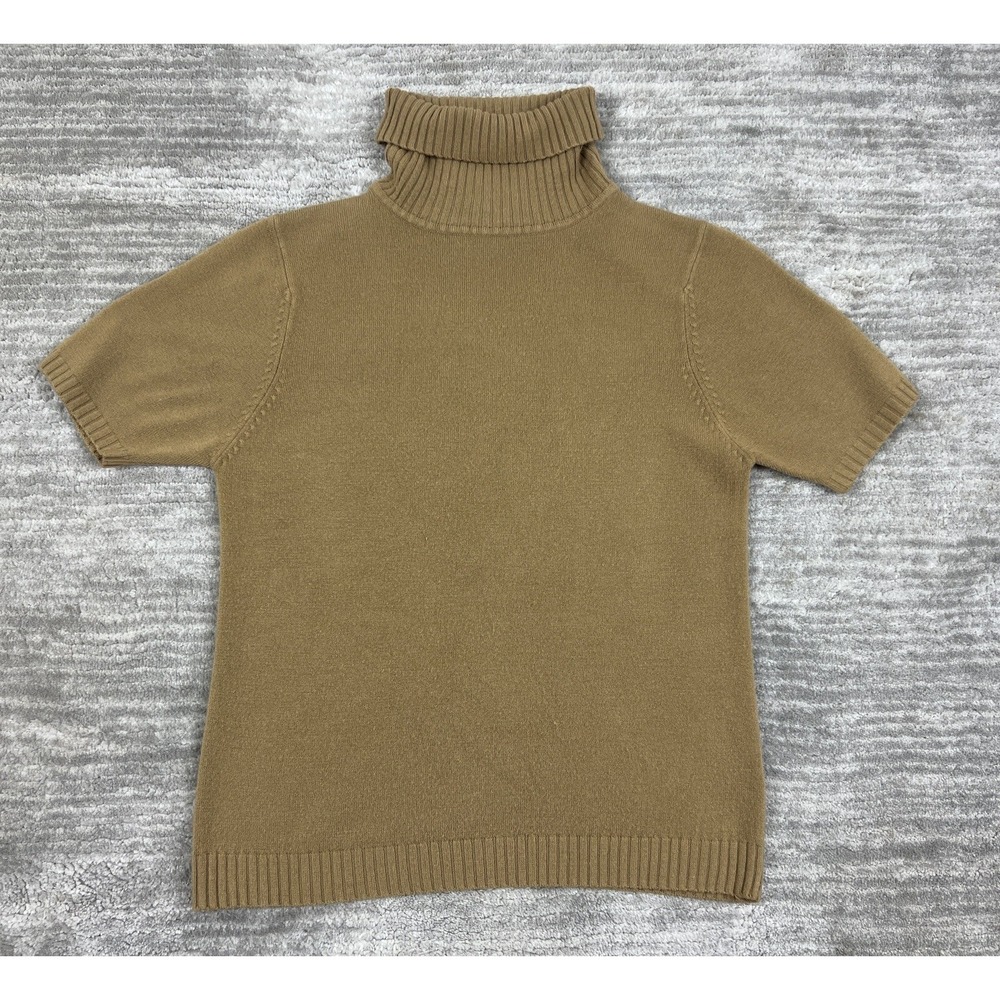 Jaclyn Smith Sweater Womens Medium Tan Classic Turtleneck Short Sleeve Solid